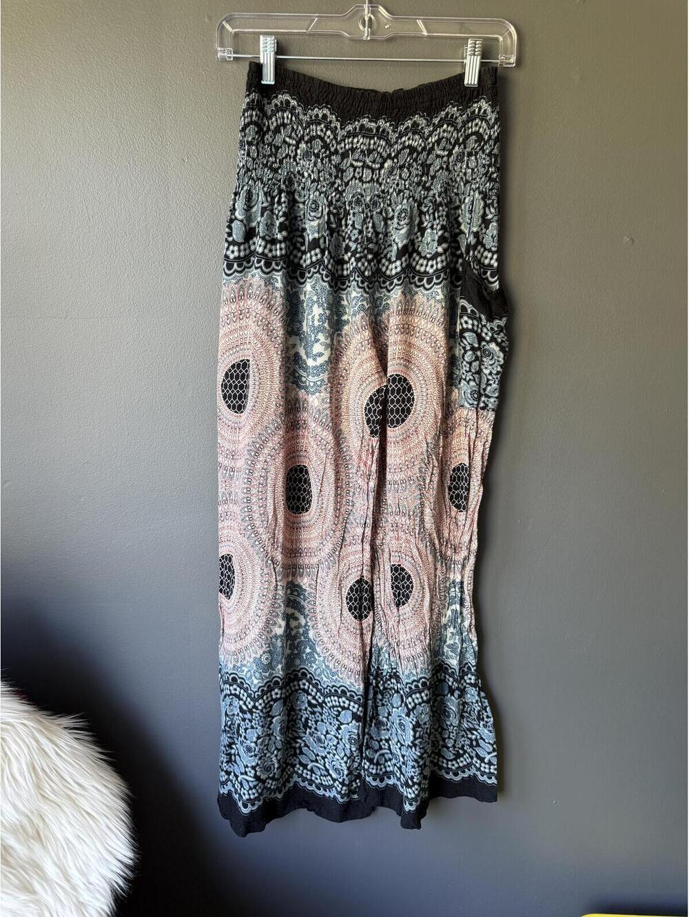 Bohemian Style Elastic Waist Palazzo Pants with Side Pocket